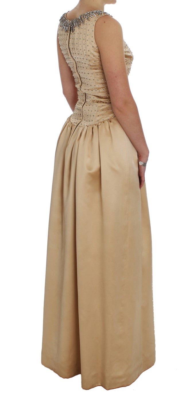 Beige Crystal Embellished Gown Shift Dress - coffeewithmee2Dolce & GabbanaP1140S