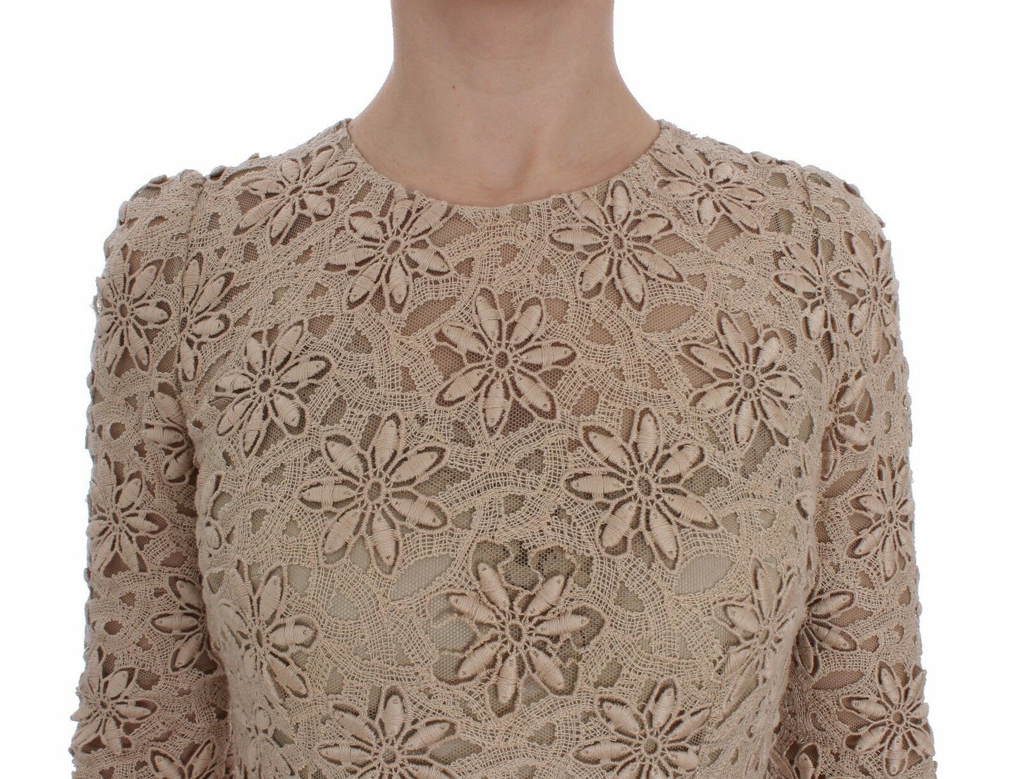 Beige Floral Lace Sheath Maxi Dress - coffeewithmee2Dolce & GabbanaP3318S