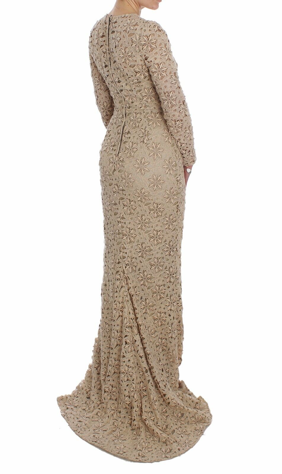 Beige Floral Lace Sheath Maxi Dress - coffeewithmee2Dolce & GabbanaP3318S