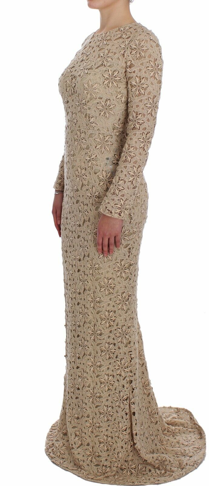 Beige Floral Lace Sheath Maxi Dress - coffeewithmee2Dolce & GabbanaP3318S