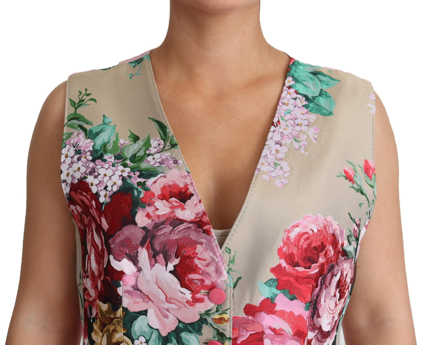 Beige Floral Print Polyester Top Vest - coffeewithmee2Dolce & GabbanaP3859S