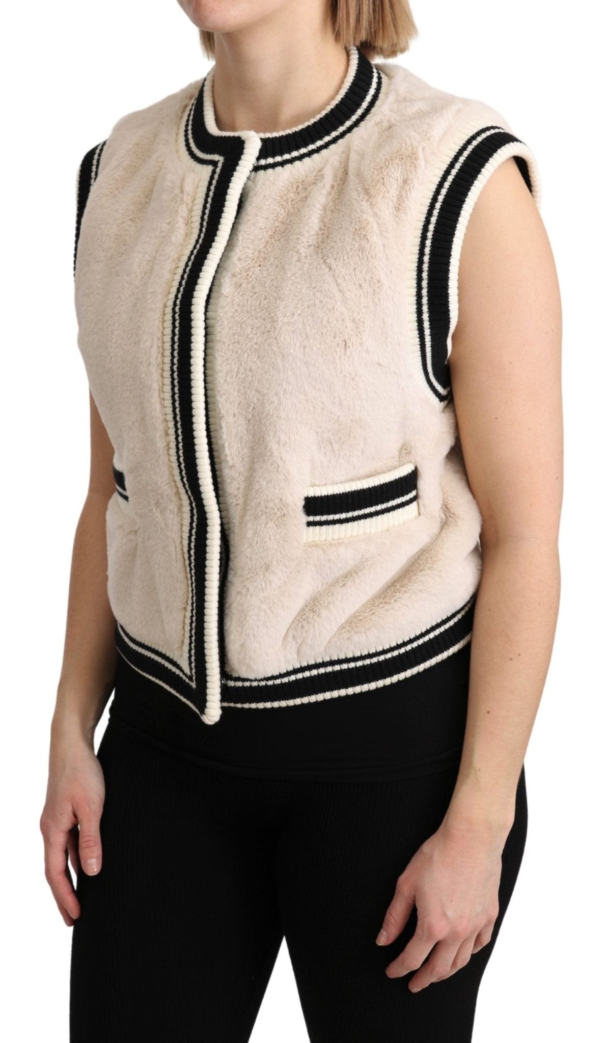 Beige Fur Sleeveless Vest Polyester Top - coffeewithmee2Dolce & GabbanaP3294S