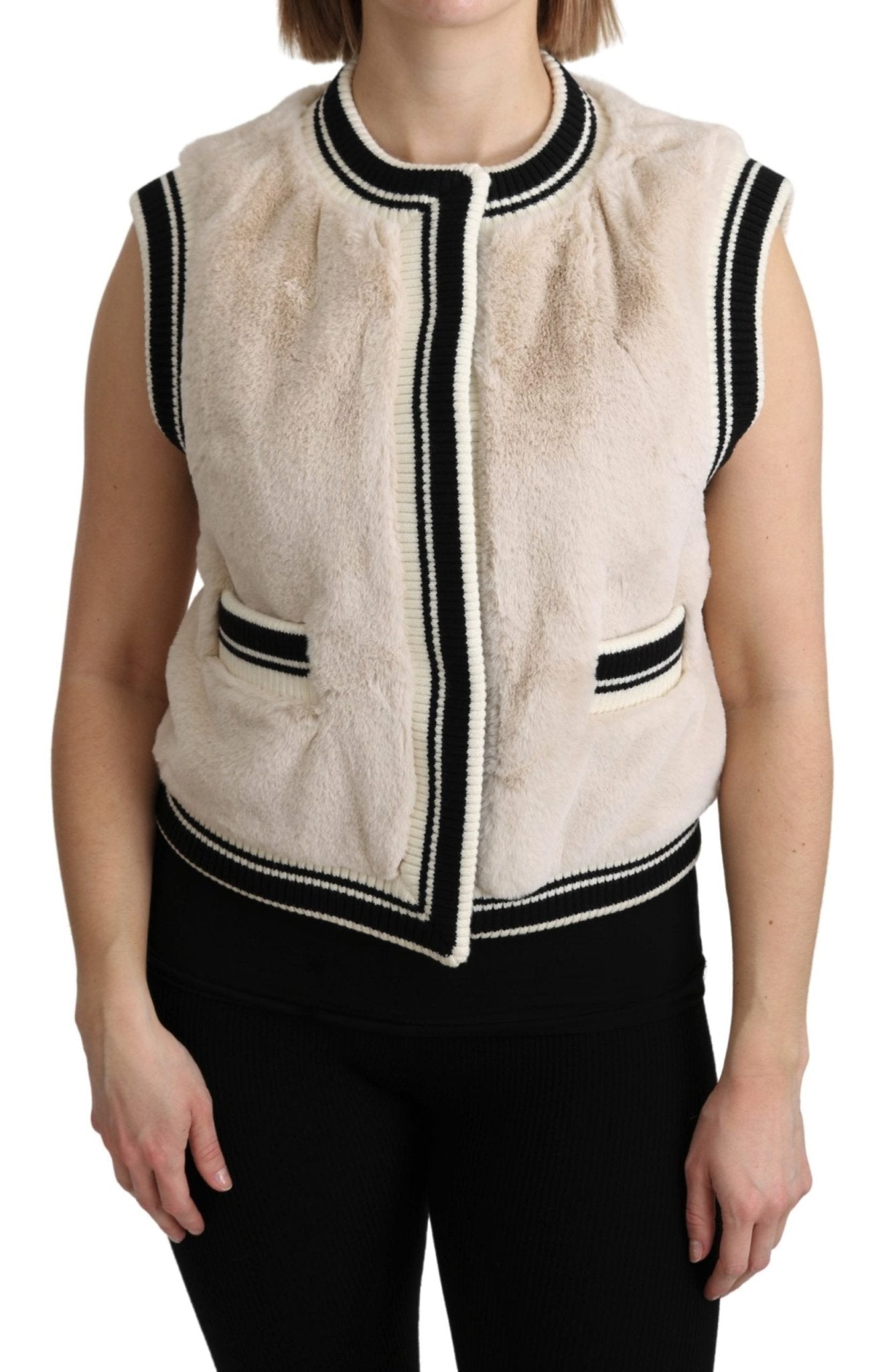 Beige Fur Sleeveless Vest Polyester Top - coffeewithmee2Dolce & GabbanaP3294S