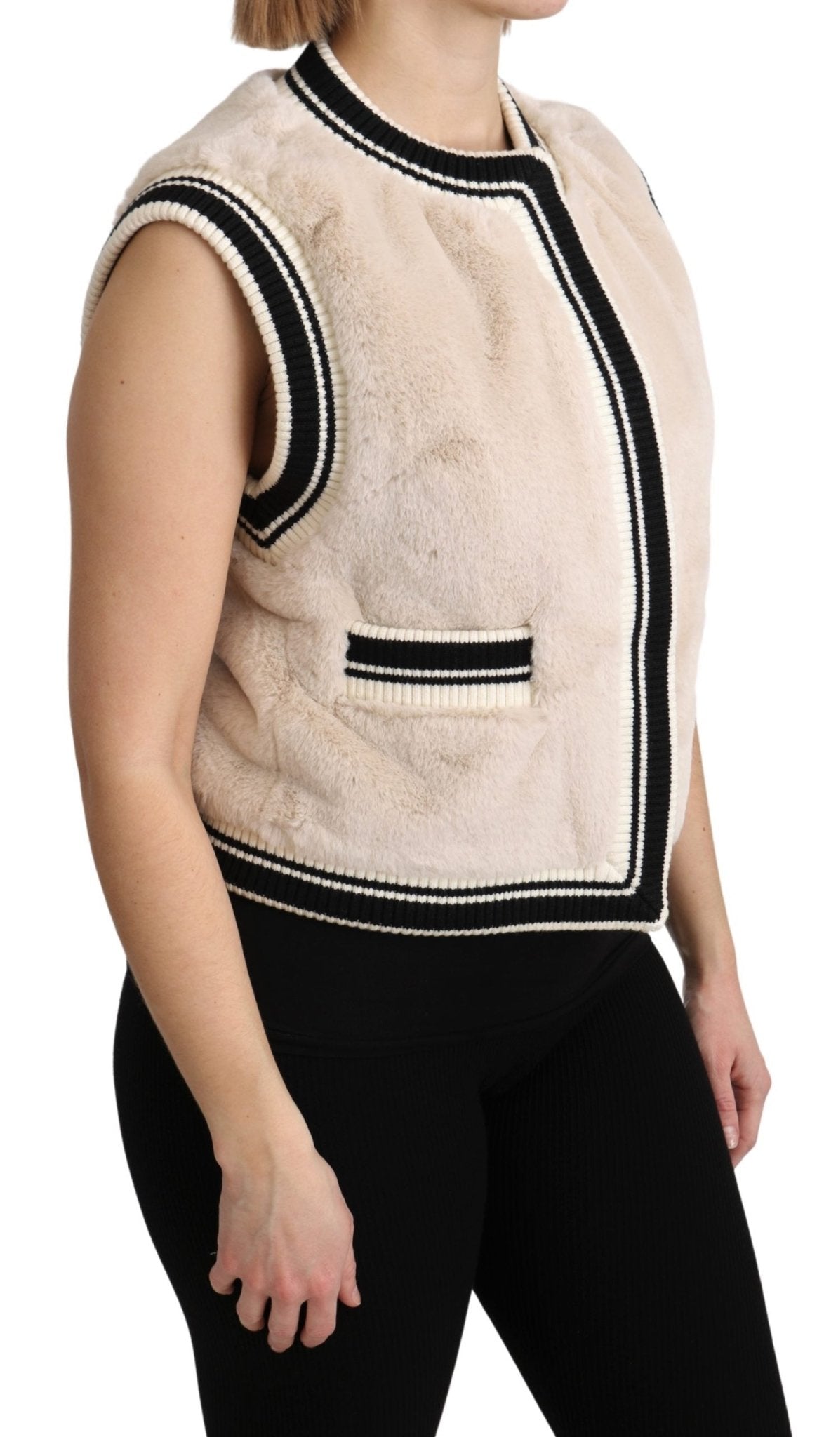 Beige Fur Sleeveless Vest Polyester Top - coffeewithmee2Dolce & GabbanaP3294S