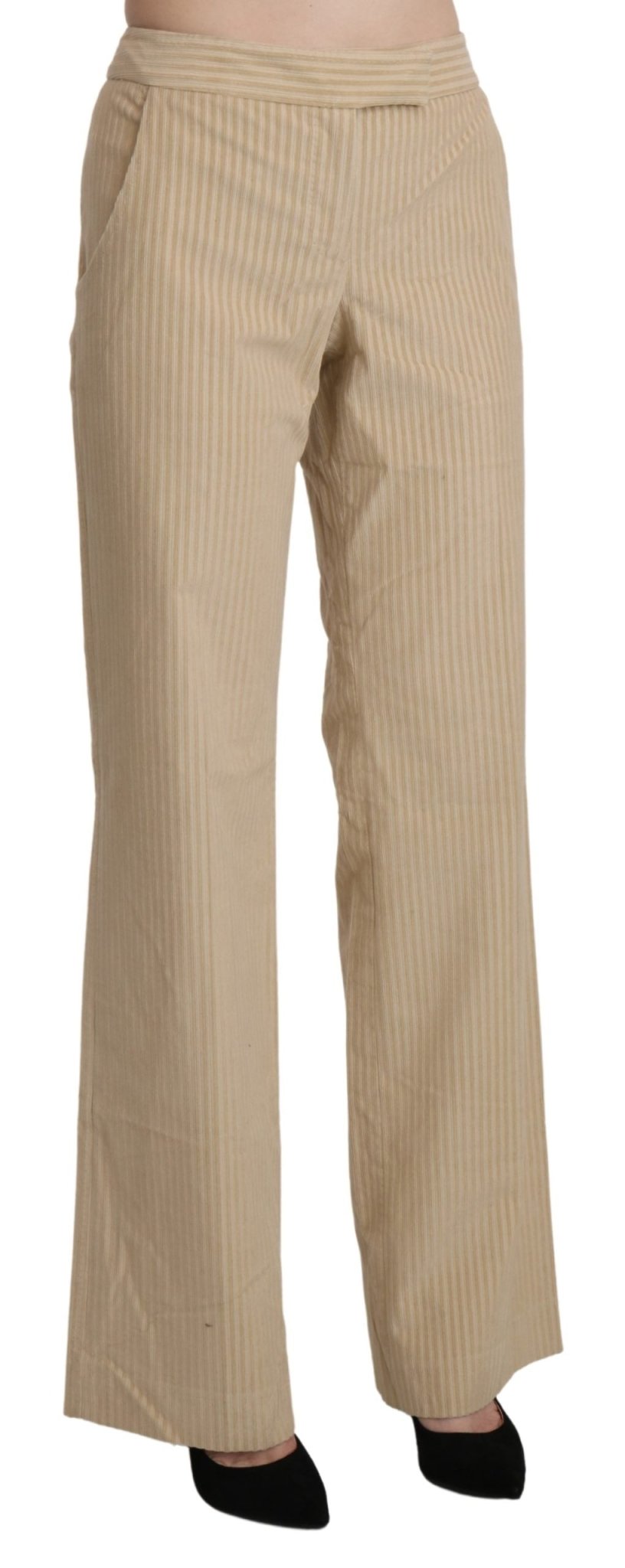 Beige High Waist Flared Wide Leg Trouser Pants - coffeewithmee2Ermanno ScervinoP3339S