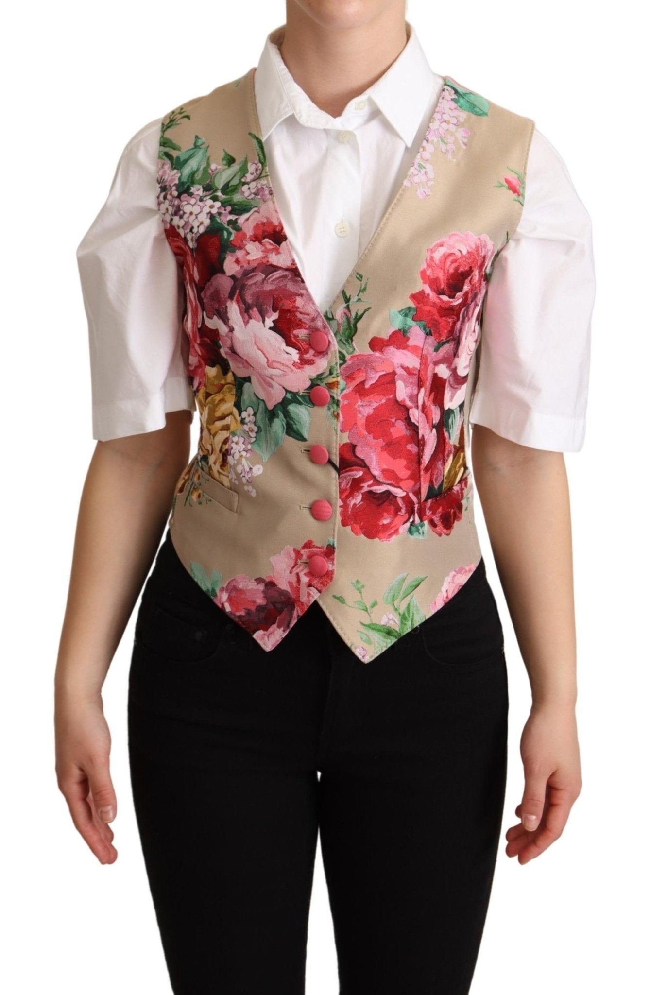 Beige Jacquard Floral Print Waistcoat Vest - coffeewithmee2Dolce & GabbanaP5298S