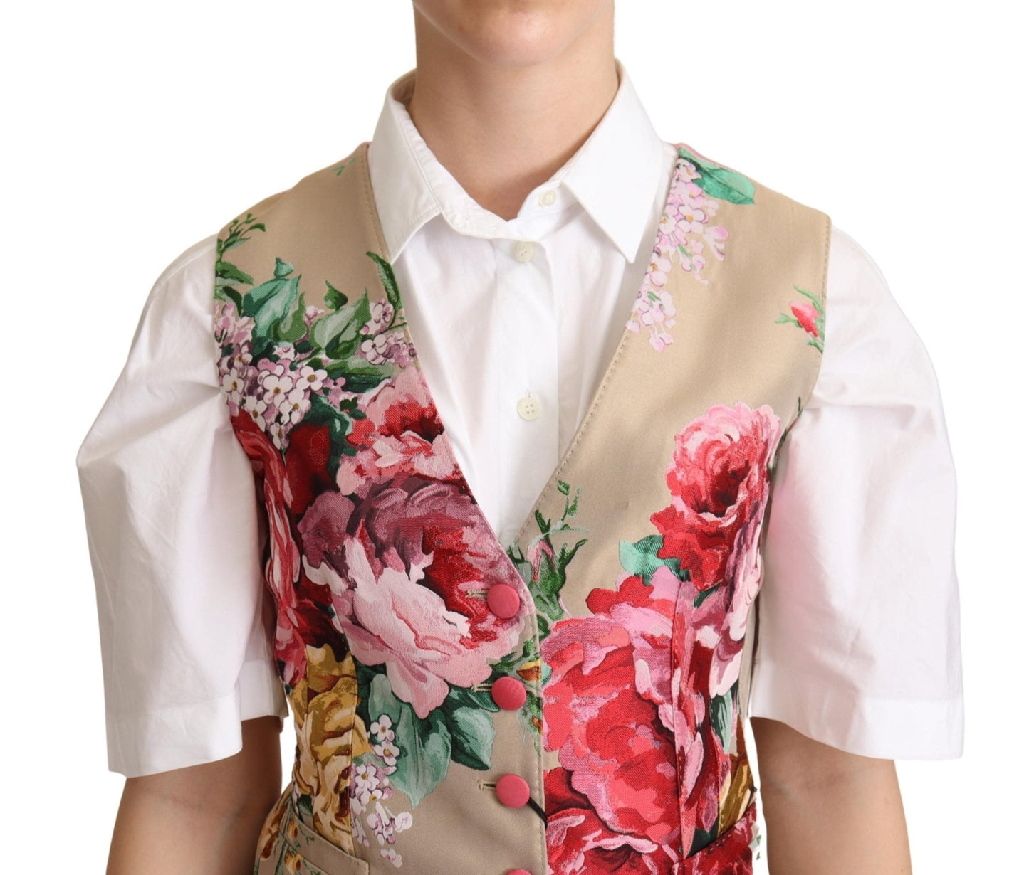 Beige Jacquard Floral Print Waistcoat Vest - coffeewithmee2Dolce & GabbanaP5298S