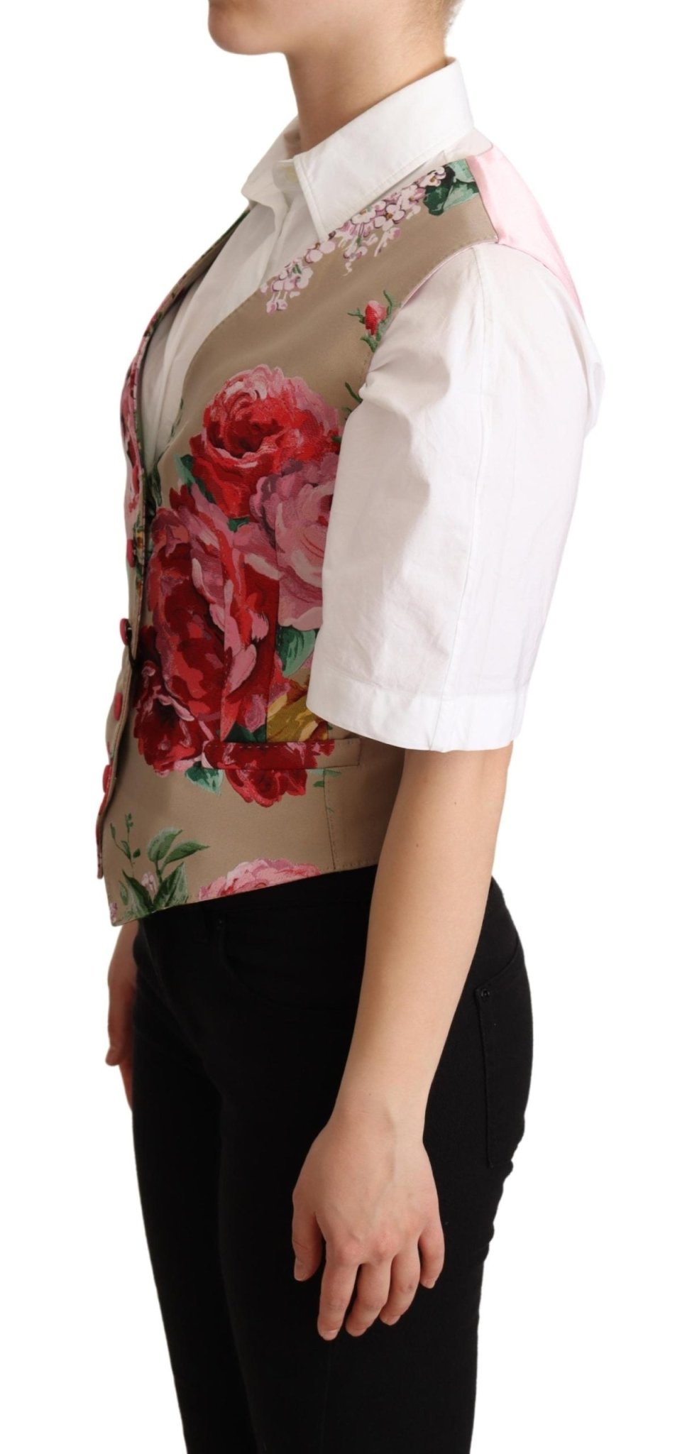 Beige Jacquard Floral Print Waistcoat Vest - coffeewithmee2Dolce & GabbanaP5298S