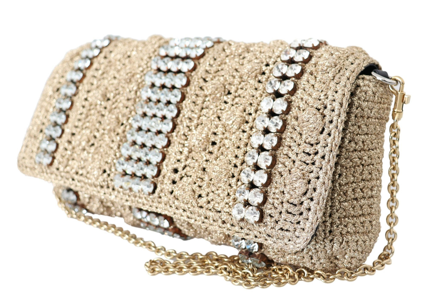 Beige Knitted Crystals Gold Chain Crossbody Bag - coffeewithmee2Dolce & GabbanaP0329S