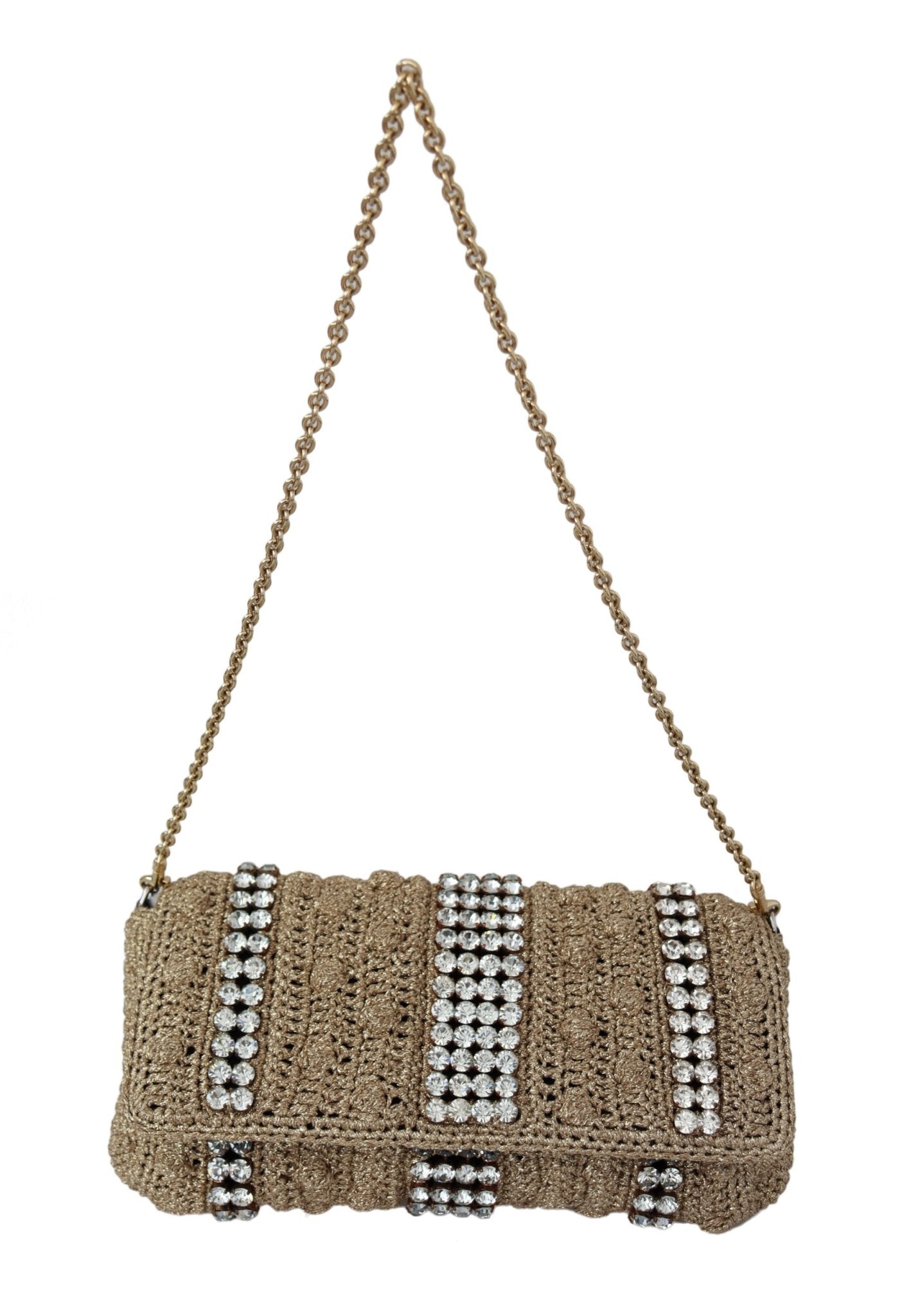 Beige Knitted Crystals Gold Chain Crossbody Bag - coffeewithmee2Dolce & GabbanaP0329S