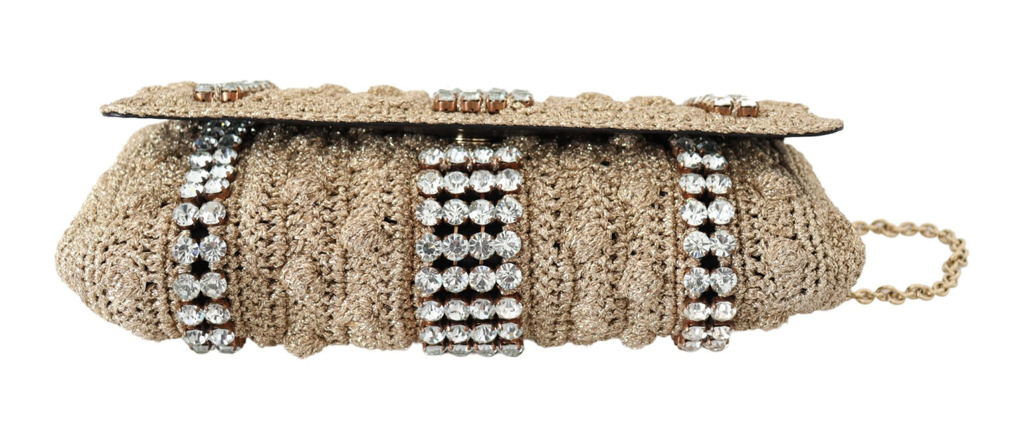 Beige Knitted Crystals Gold Chain Crossbody Bag - coffeewithmee2Dolce & GabbanaP0329S