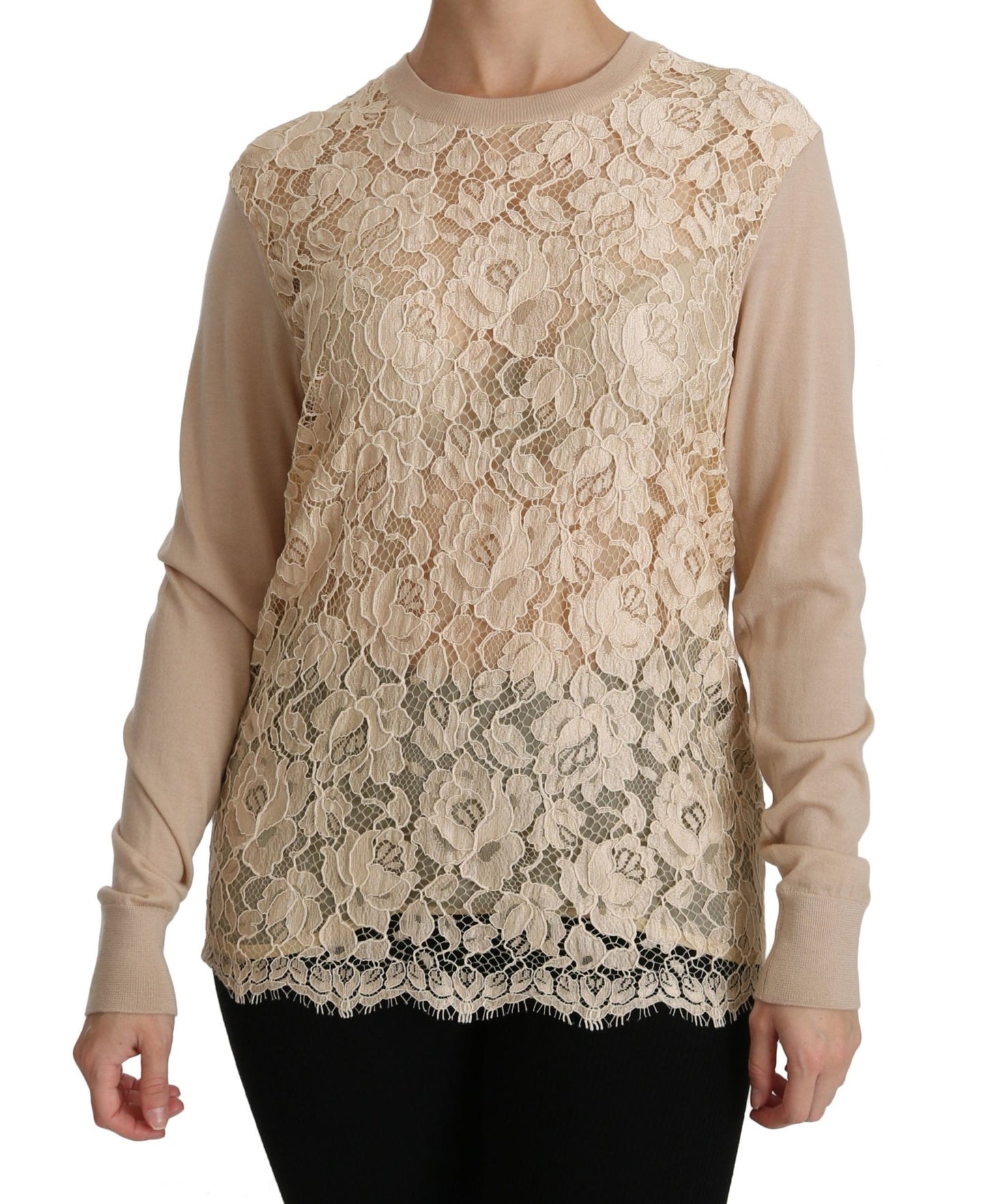 Beige Lace Long Sleeve Top Cashmere Blouse - coffeewithmee2Dolce & GabbanaP2730S