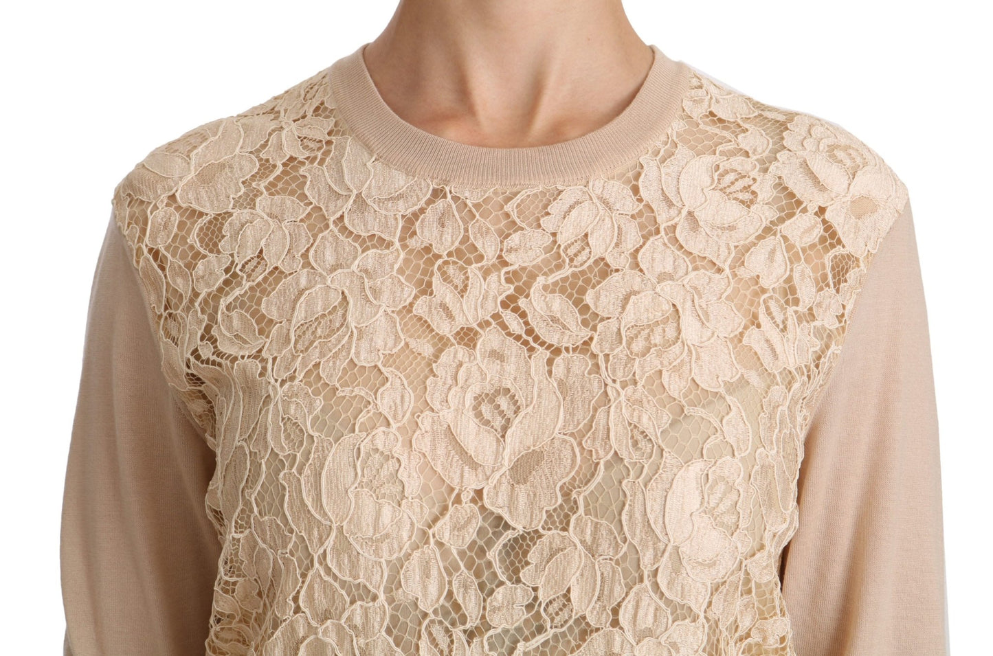 Beige Lace Long Sleeve Top Cashmere Blouse - coffeewithmee2Dolce & GabbanaP2730S