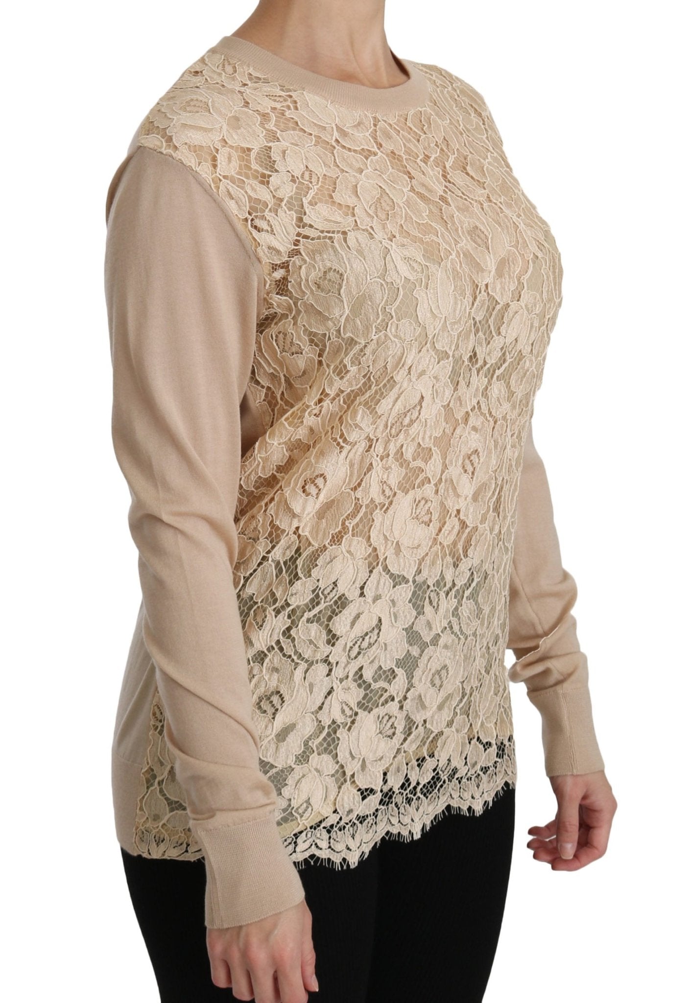 Beige Lace Long Sleeve Top Cashmere Blouse - coffeewithmee2Dolce & GabbanaP2730S