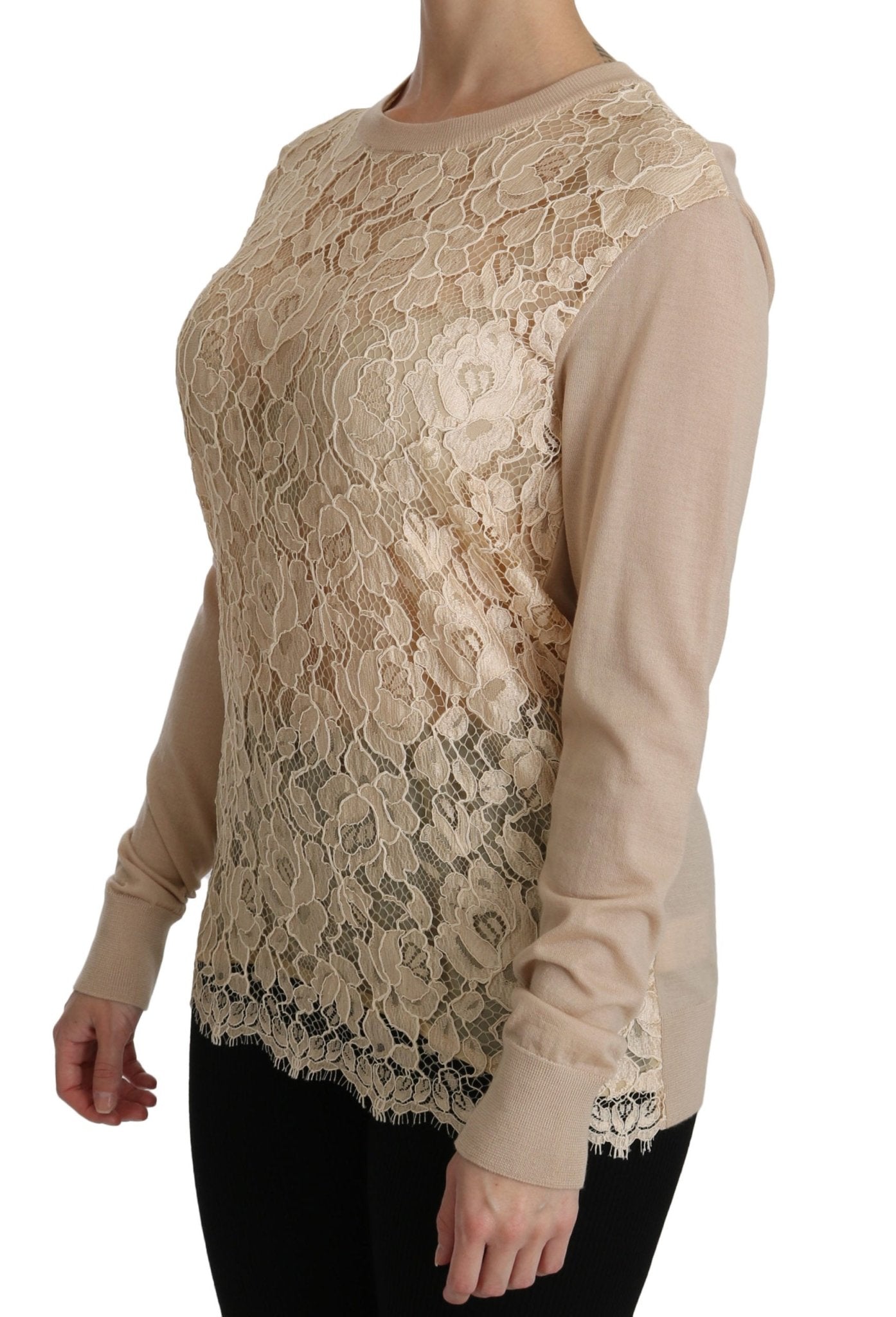 Beige Lace Long Sleeve Top Cashmere Blouse - coffeewithmee2Dolce & GabbanaP2730S