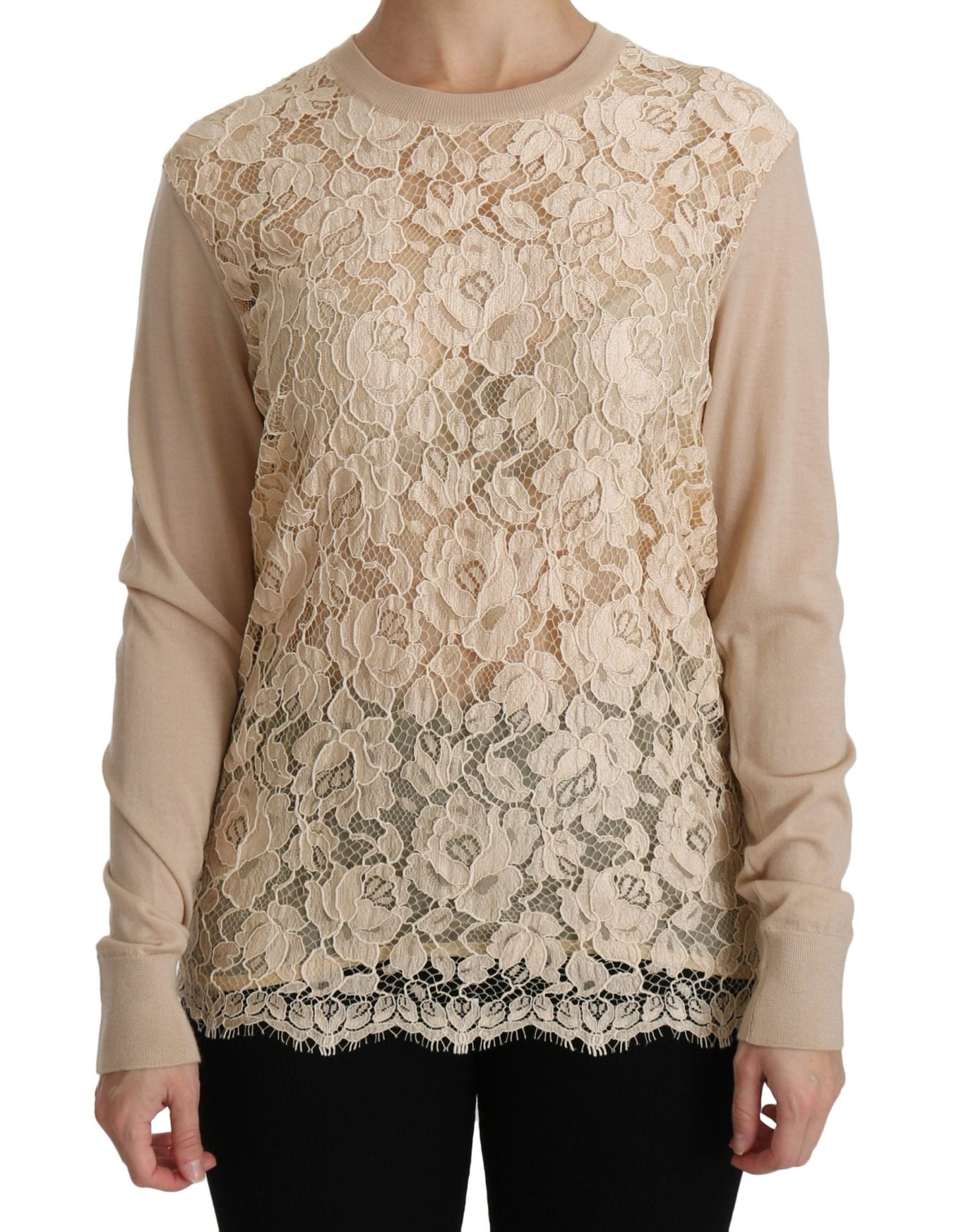 Beige Lace Long Sleeve Top Cashmere Blouse - coffeewithmee2Dolce & GabbanaP2730S