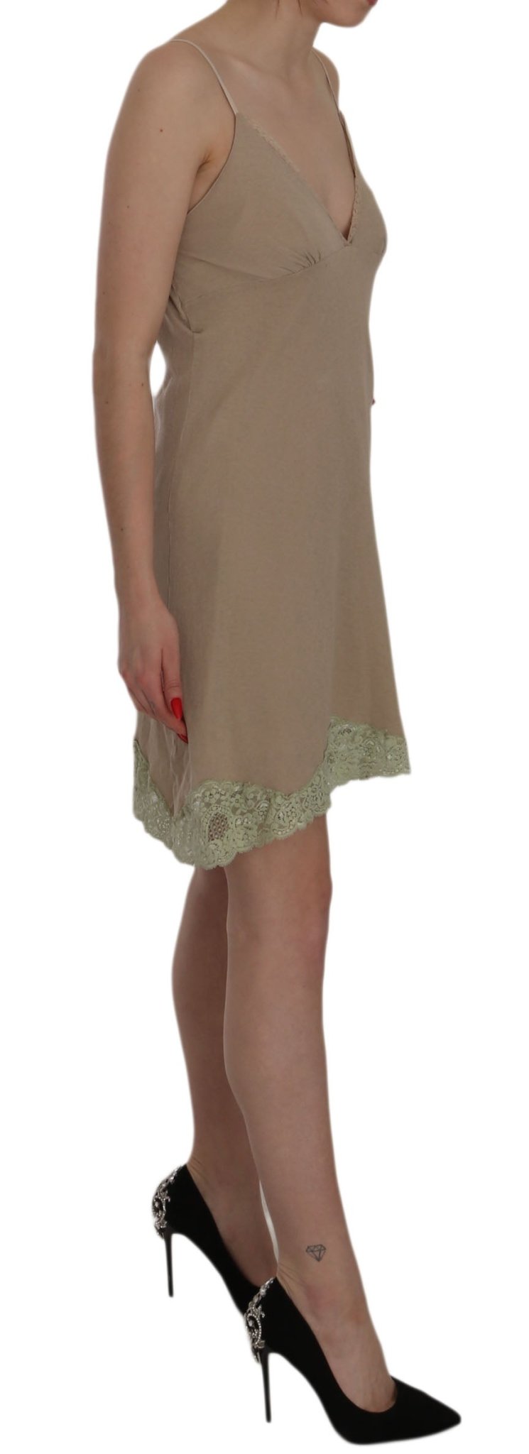 Beige Lace Spaghetti Strap Mini Cotton Dress - coffeewithmee2PINK MEMORIESP2523S