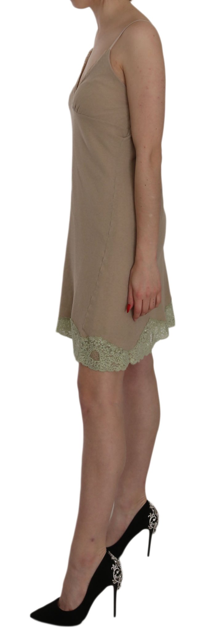 Beige Lace Spaghetti Strap Mini Cotton Dress - coffeewithmee2PINK MEMORIESP2523S