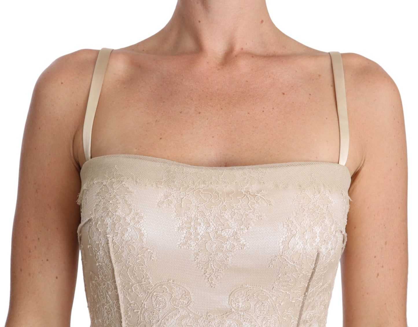 Beige Lace Spaghetti Strap Sheath Dress - coffeewithmee2Dolce & GabbanaP2330S