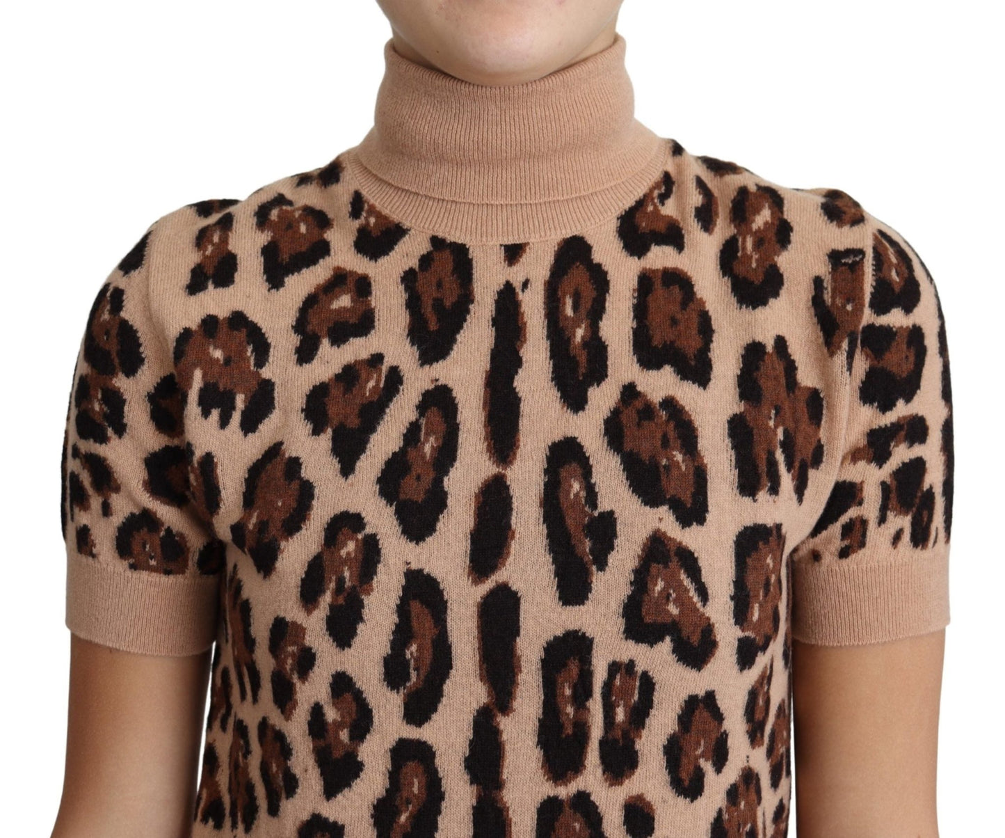 Beige Leopard Print Virgin Wool Turtleneck Top - coffeewithmee2Dolce & GabbanaP5615S