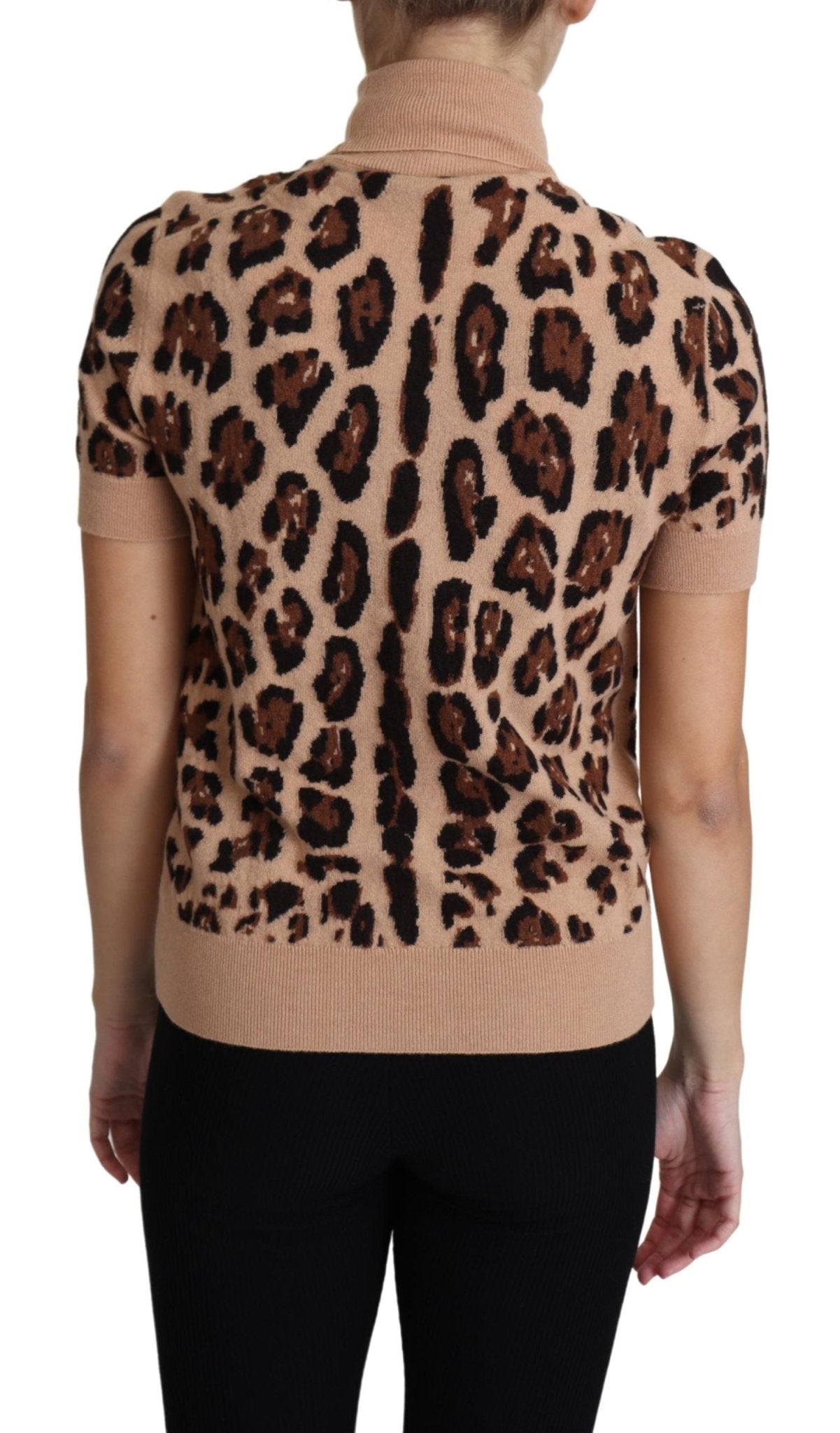 Beige Leopard Print Virgin Wool Turtleneck Top - coffeewithmee2Dolce & GabbanaP5615S