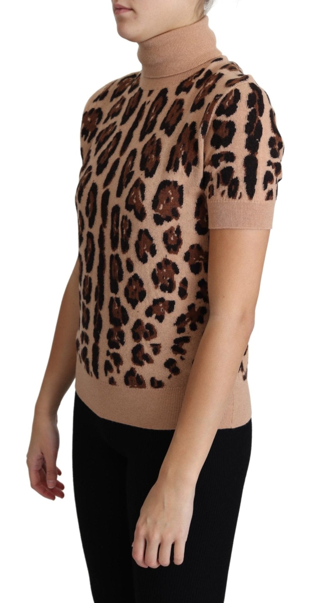 Beige Leopard Print Virgin Wool Turtleneck Top - coffeewithmee2Dolce & GabbanaP5615S