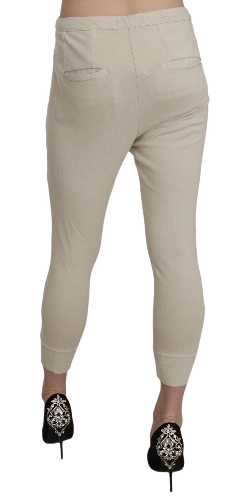 Beige Mid Waist 100% Cotton Skinny Cropped Pants - coffeewithmee2DondupP2511S