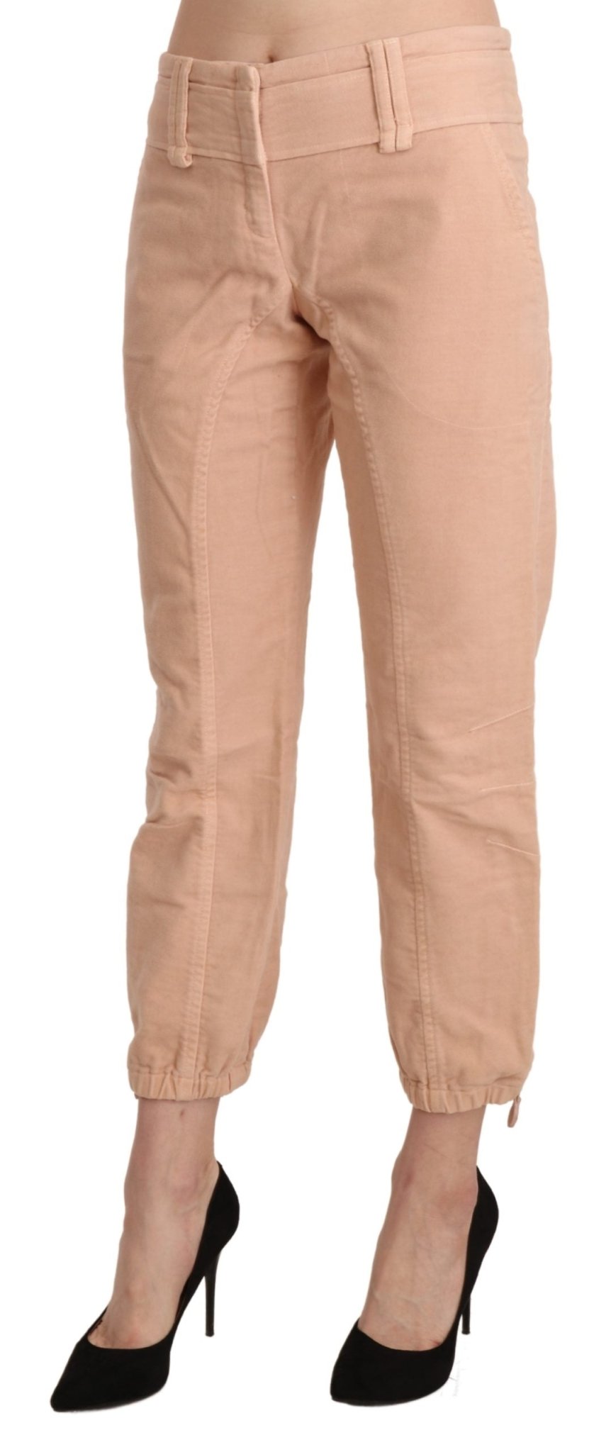 Beige Mid Waist Cropped Cotton Trouser Pants - coffeewithmee2Ermanno ScervinoP3327S