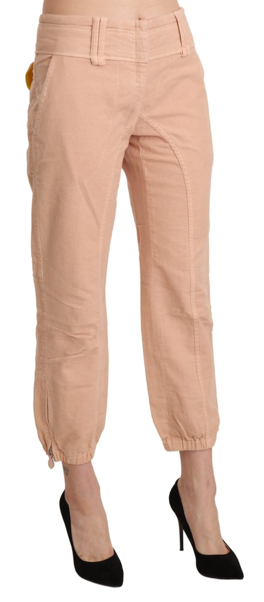 Beige Mid Waist Cropped Cotton Trouser Pants - coffeewithmee2Ermanno ScervinoP3327S