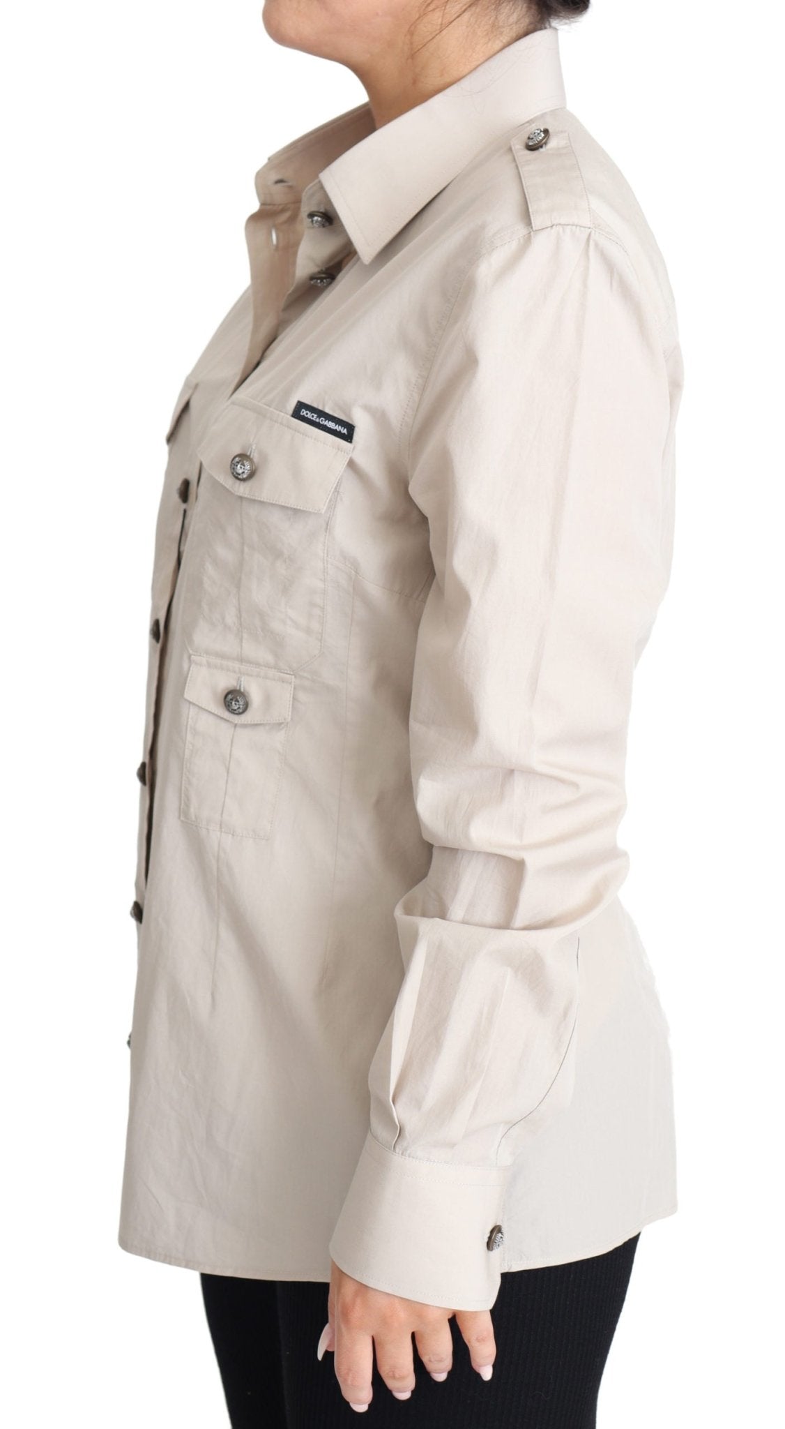 Beige Poplin Safari Fitted Pocket Shirt Top - coffeewithmee2Dolce & GabbanaP3873S