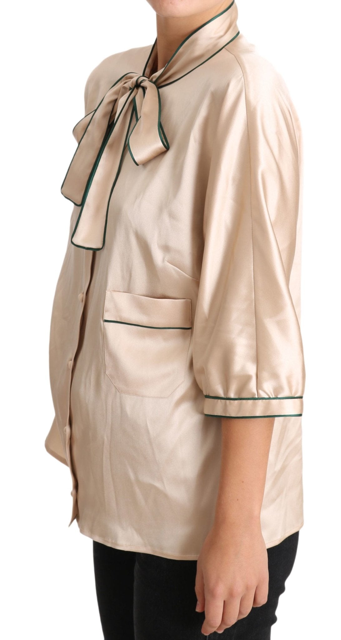 Beige Ribbon Silk Stretch Top Blouse - coffeewithmee2Dolce & GabbanaP2344S