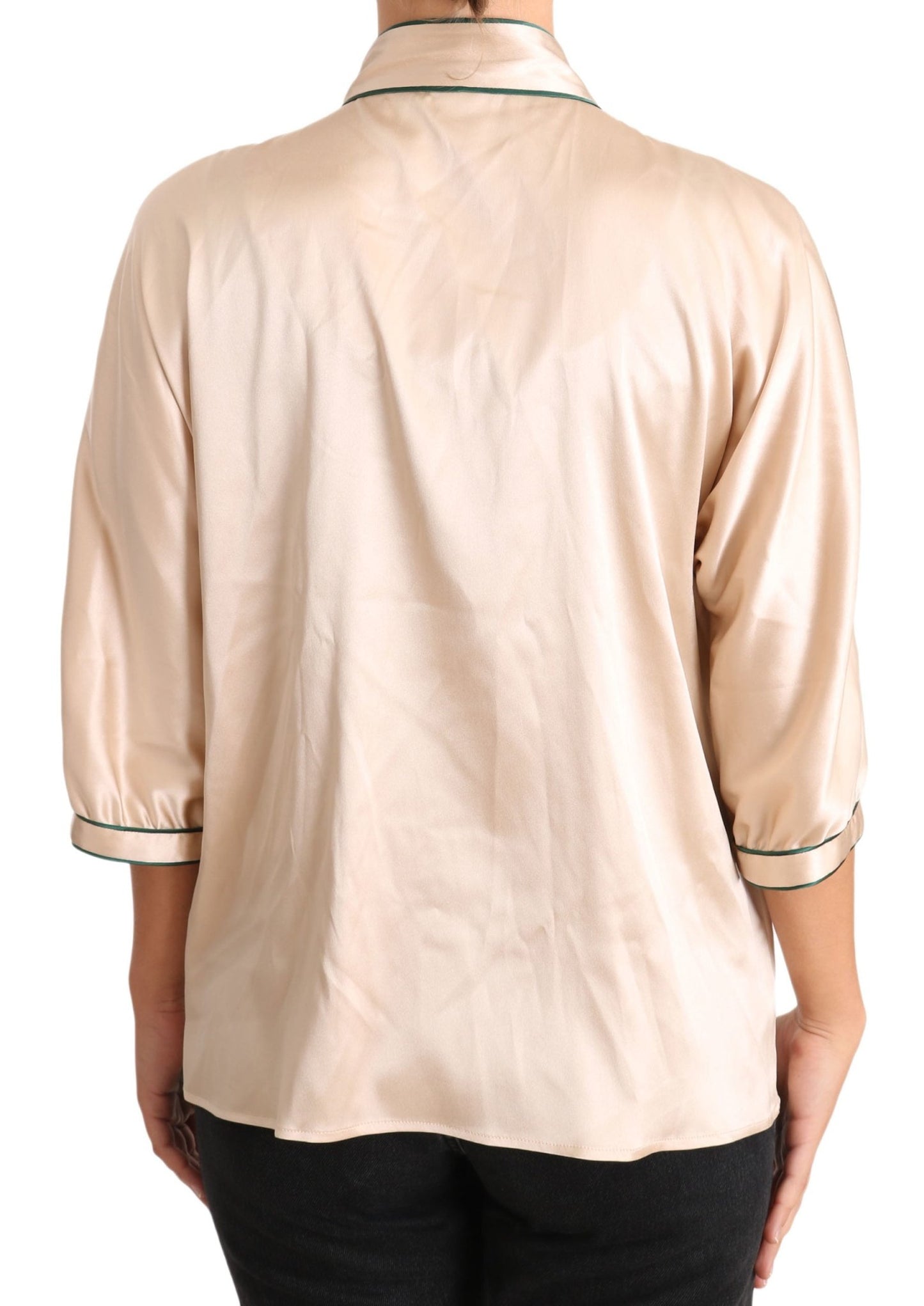 Beige Ribbon Silk Stretch Top Blouse - coffeewithmee2Dolce & GabbanaP2344S