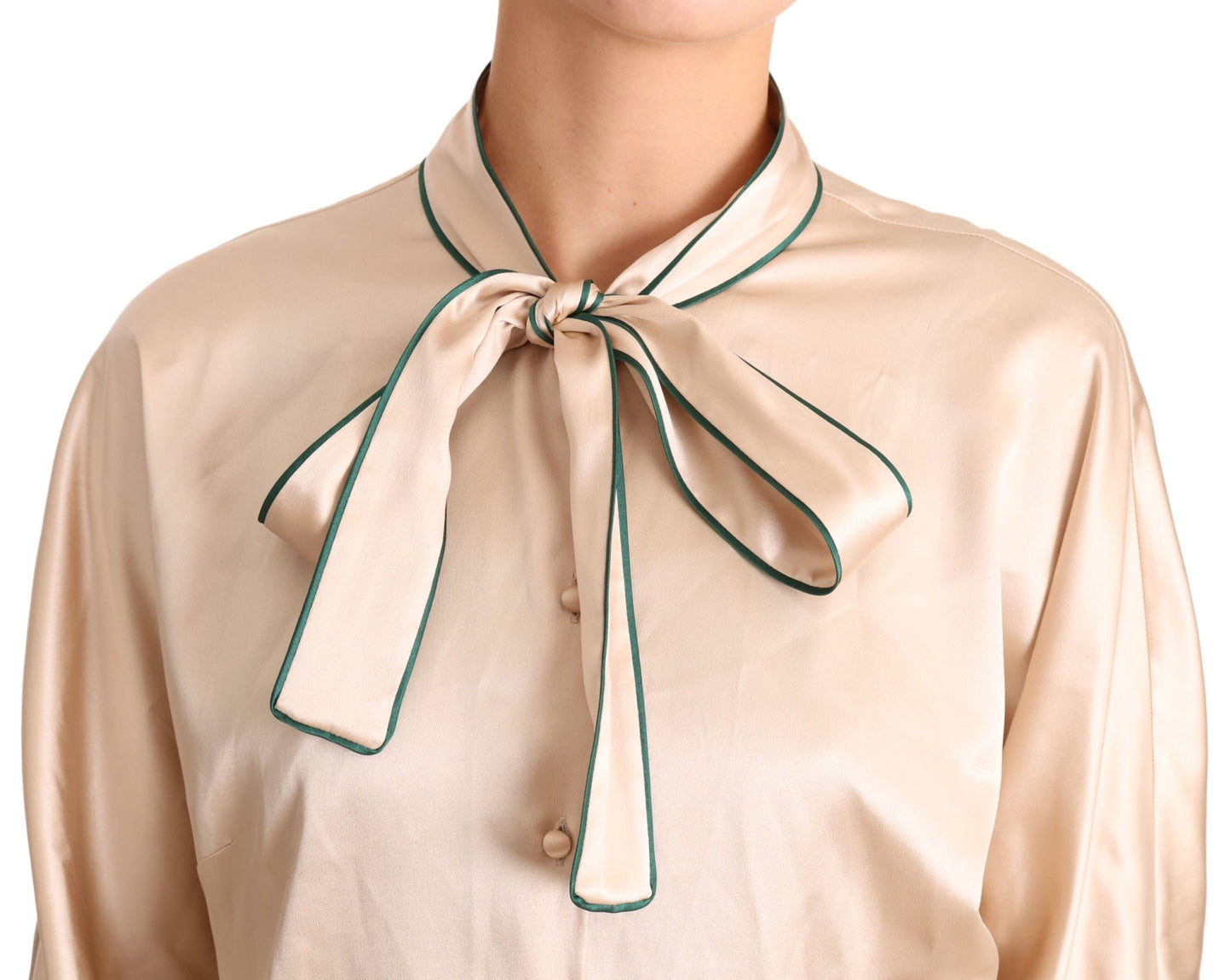 Beige Ribbon Silk Stretch Top Blouse - coffeewithmee2Dolce & GabbanaP2344S