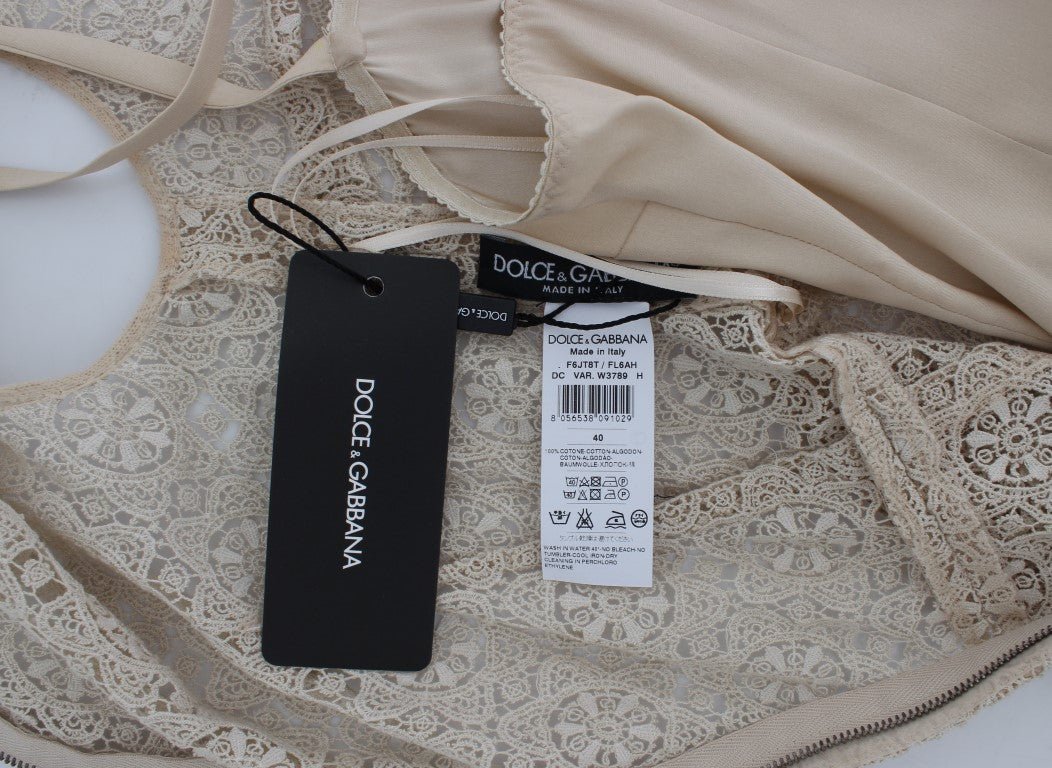Beige Ricamo Cutout Cotton Sheath Dress - coffeewithmee2Dolce & GabbanaP1018S