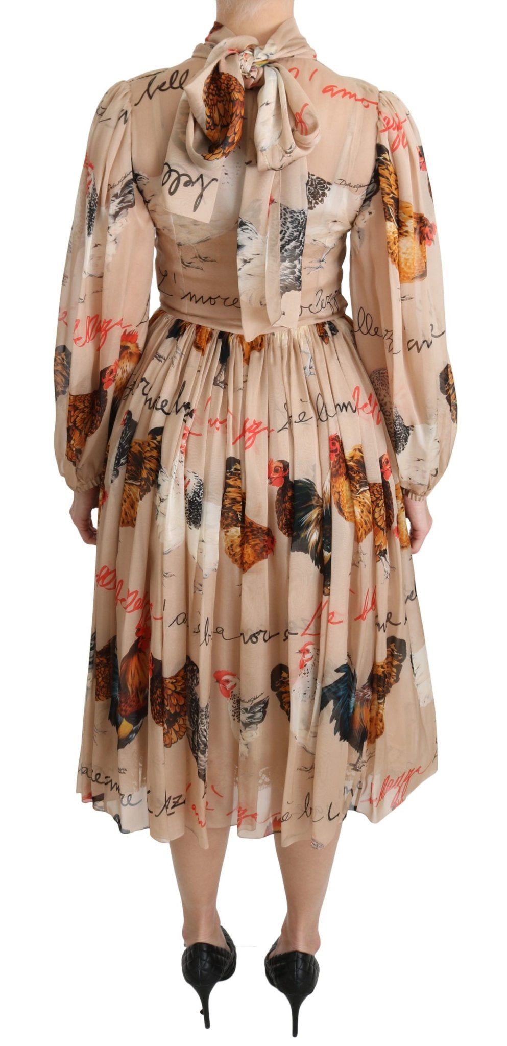 Beige Rooster Print Sheath Midi Silk Dress - coffeewithmee2Dolce & GabbanaP2654S