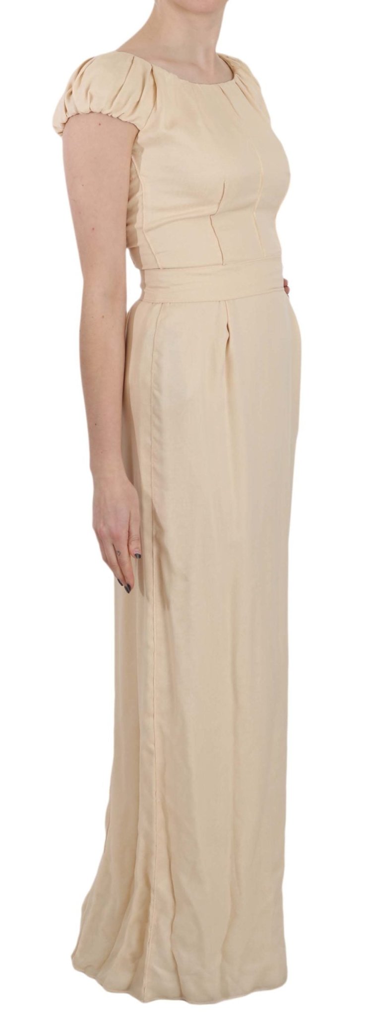 Beige Silk Column Cap Sleeve Gown Dress - coffeewithmee2Dolce & GabbanaP2249S
