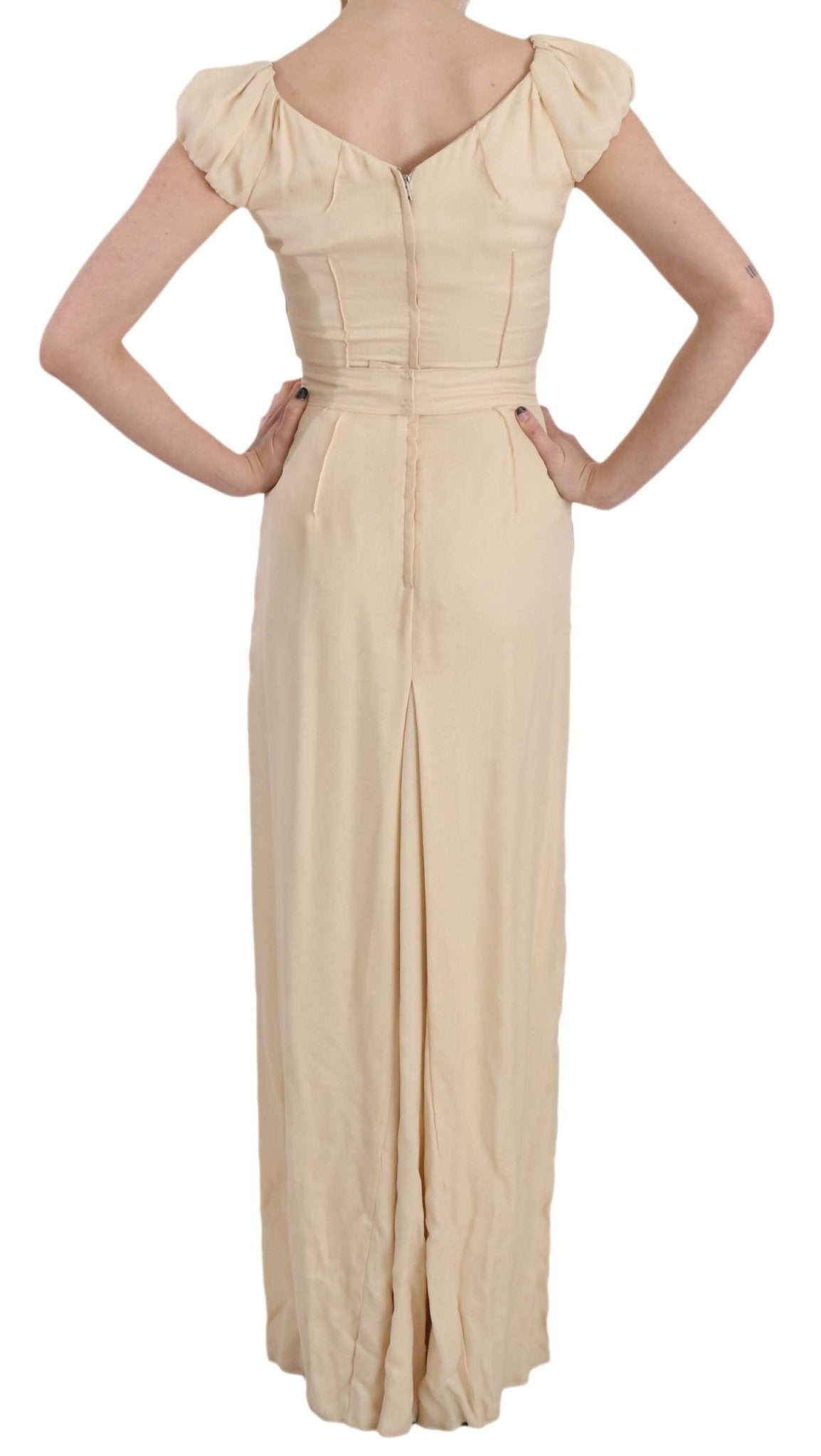Beige Silk Column Cap Sleeve Gown Dress - coffeewithmee2Dolce & GabbanaP2249S