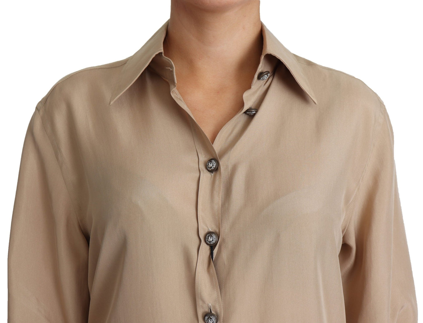 Beige Silk Shirt Decorative Buttons Top - coffeewithmee2Dolce & GabbanaP3878S
