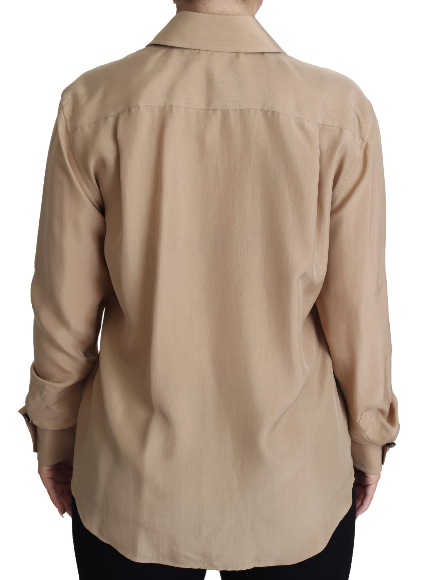 Beige Silk Shirt Decorative Buttons Top - coffeewithmee2Dolce & GabbanaP3878S