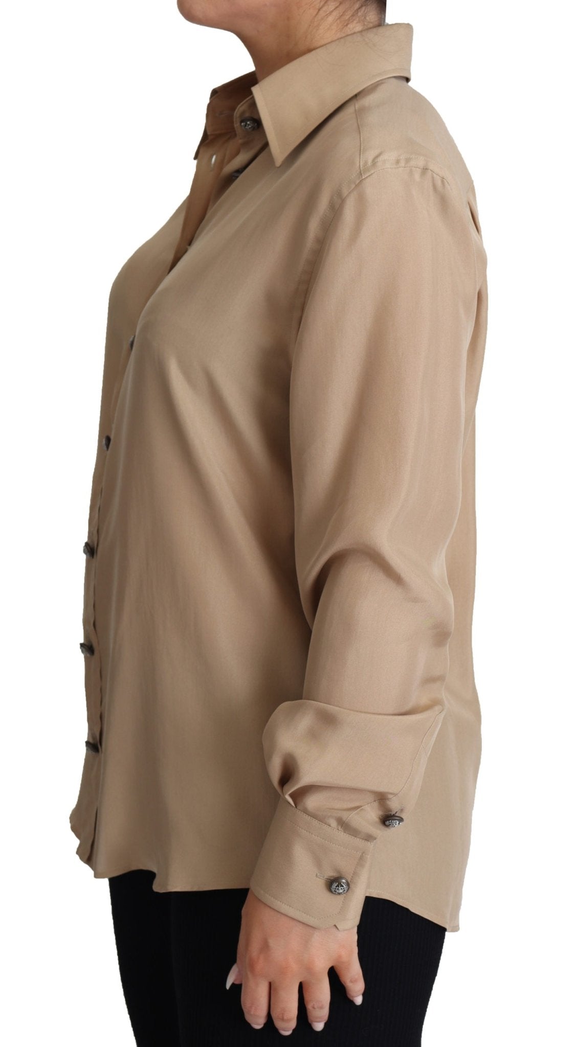 Beige Silk Shirt Decorative Buttons Top - coffeewithmee2Dolce & GabbanaP3878S