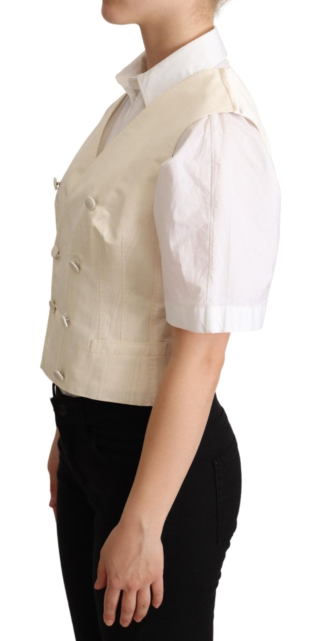 Beige Silk Sleeveless Waistcoat Vest - coffeewithmee2Dolce & GabbanaP5288S