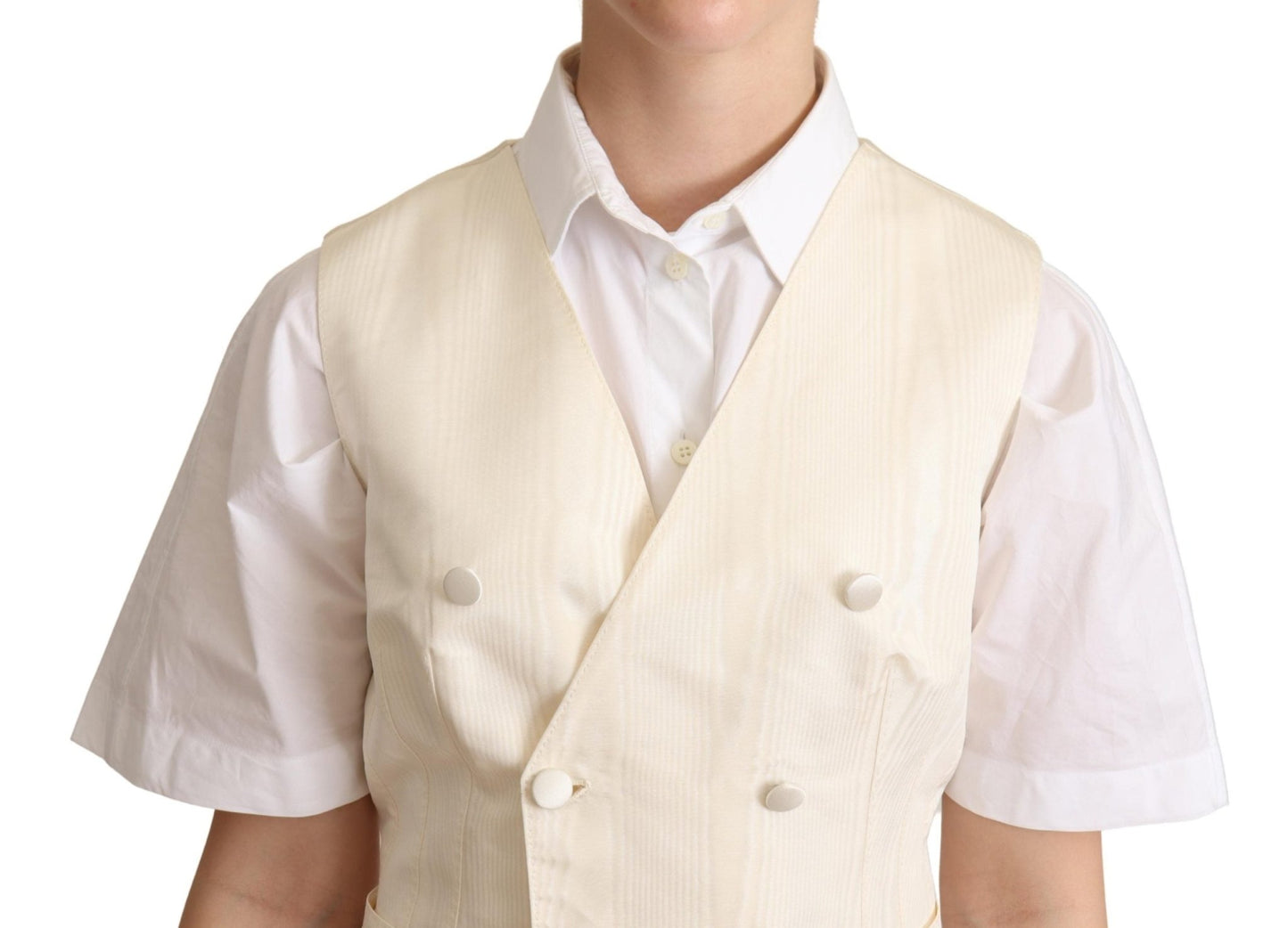Beige Silk Sleeveless Waistcoat Vest - coffeewithmee2Dolce & GabbanaP5288S