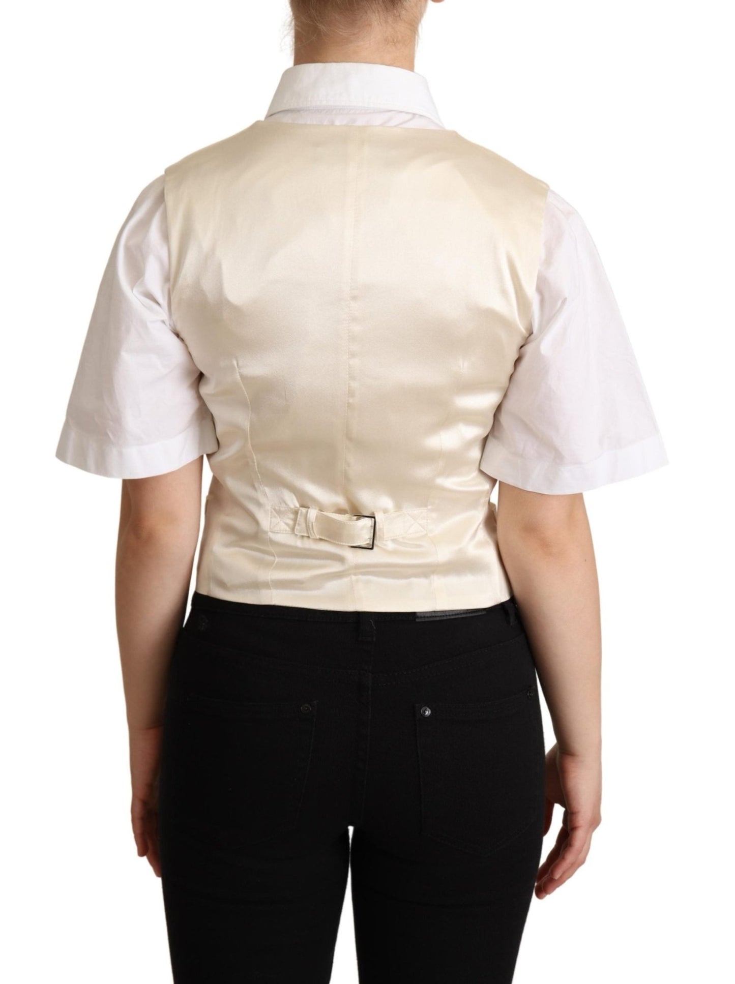 Beige Silk Sleeveless Waistcoat Vest - coffeewithmee2Dolce & GabbanaP5288S