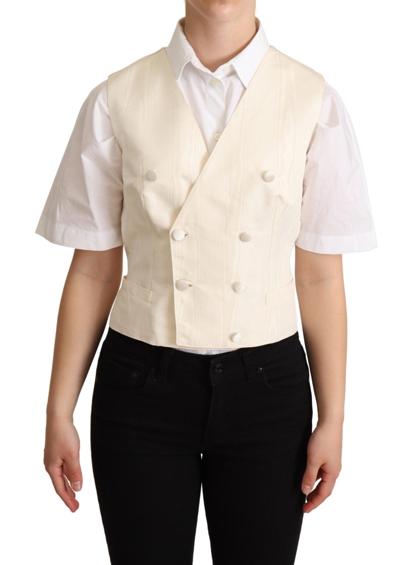 Beige Silk Sleeveless Waistcoat Vest - coffeewithmee2Dolce & GabbanaP5288S