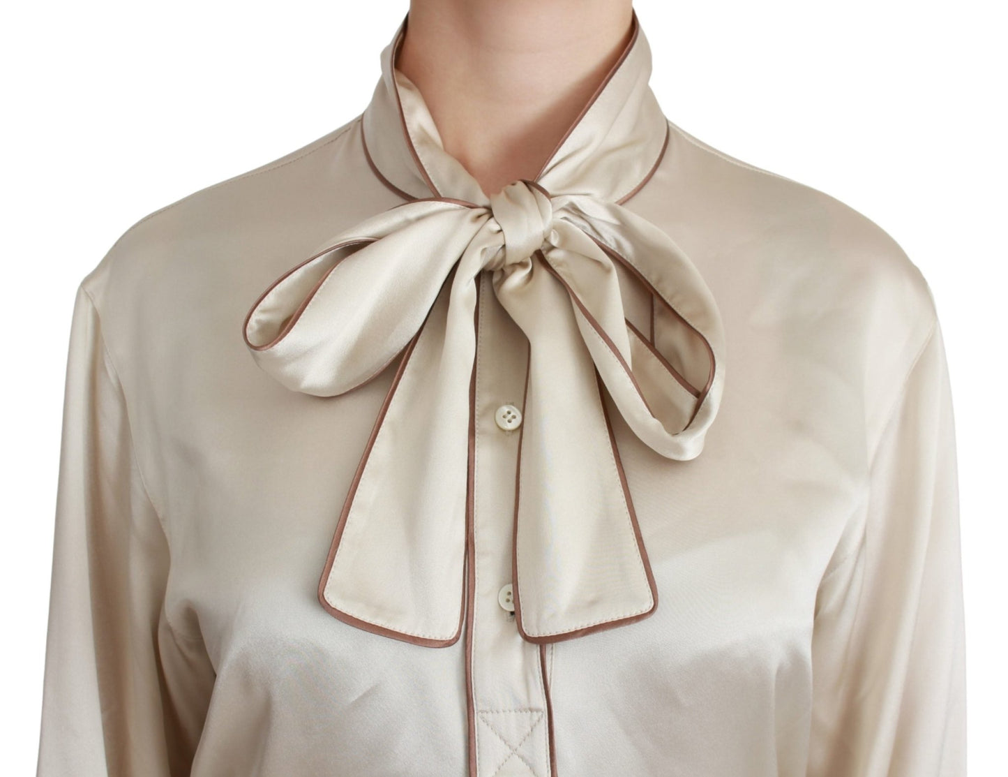 Beige Sleeve Top Queen Silk Satin Blouse - coffeewithmee2Dolce & GabbanaP3037S