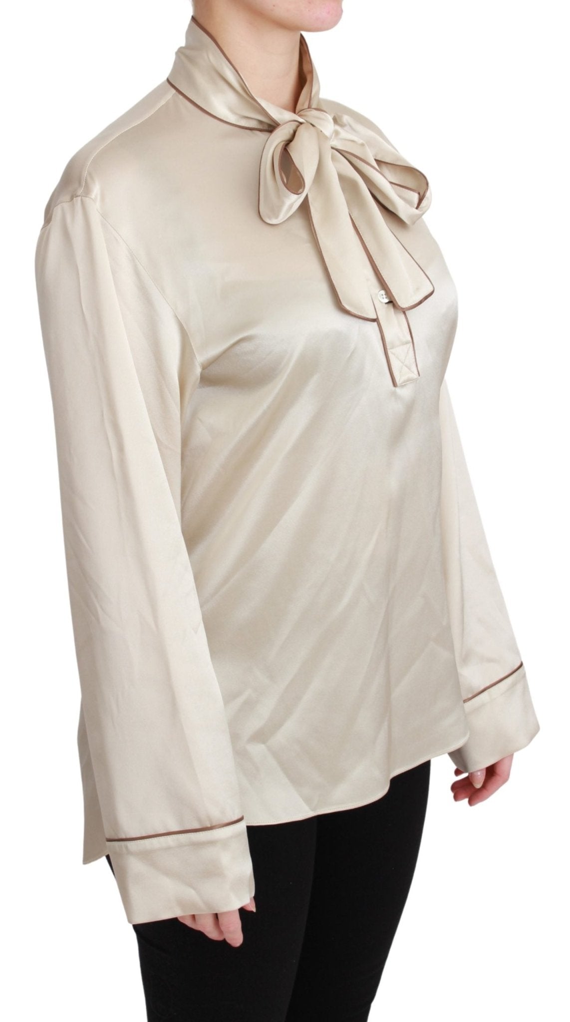 Beige Sleeve Top Queen Silk Satin Blouse - coffeewithmee2Dolce & GabbanaP3037S