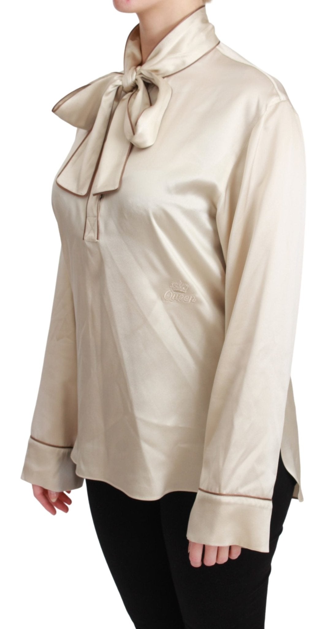 Beige Sleeve Top Queen Silk Satin Blouse - coffeewithmee2Dolce & GabbanaP3037S