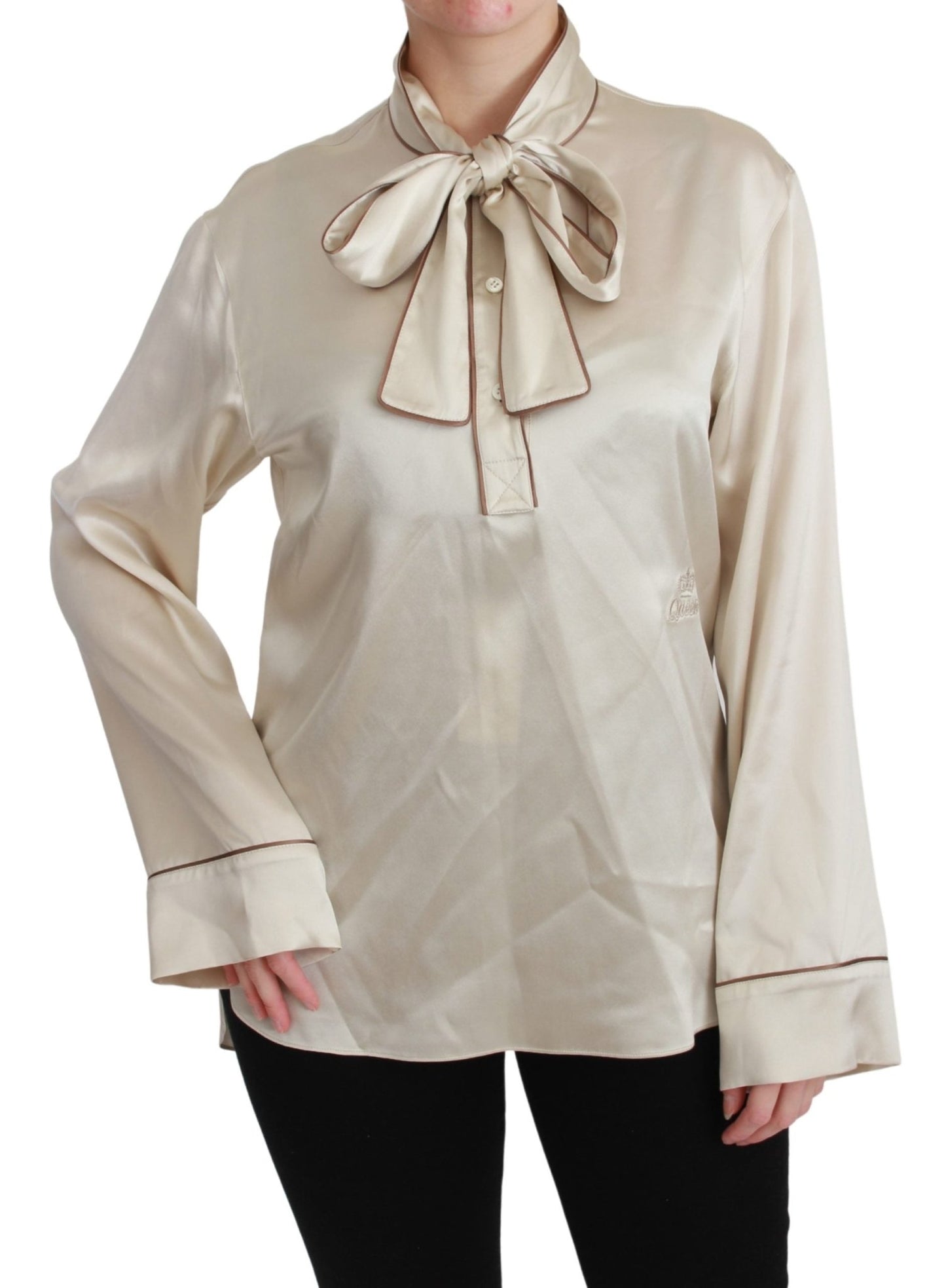 Beige Sleeve Top Queen Silk Satin Blouse - coffeewithmee2Dolce & GabbanaP3037S