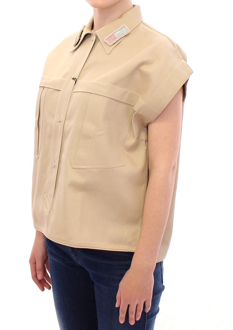 Beige Sleeveless Blouse Top - coffeewithmee2Andrea IncontriP1070S