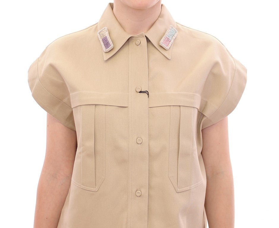 Beige Sleeveless Blouse Top - coffeewithmee2Andrea IncontriP1070S